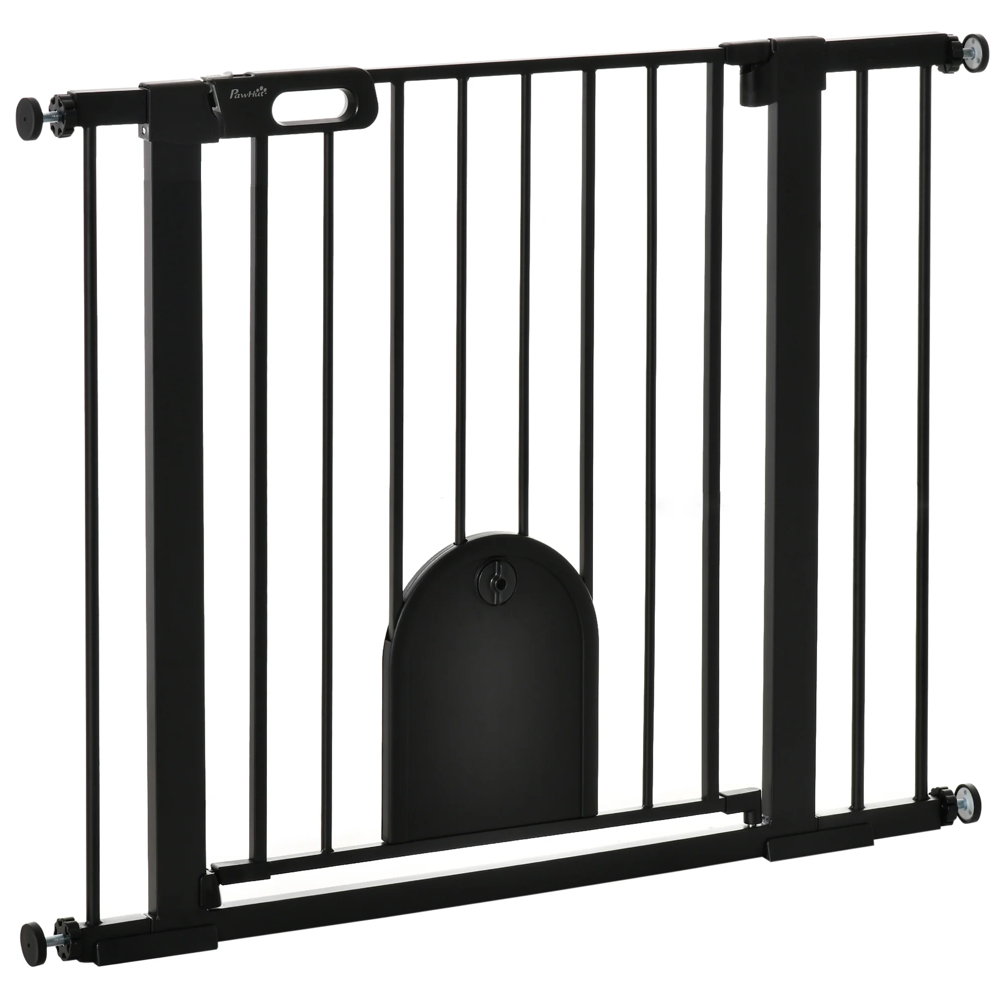 PawHut security barrier 75-103cm with 2 extensions self-closing Black