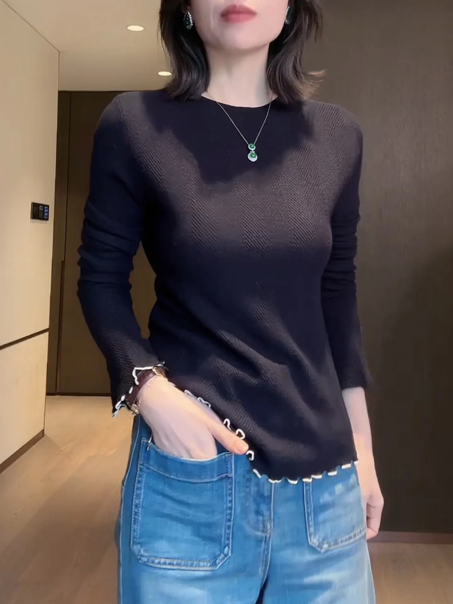 

Облегающий вязаный топ для женщин больших размеров, модный, осенне-зимний, новинка, в корейском стиле, для повседневной носки, теплый, с подогревом