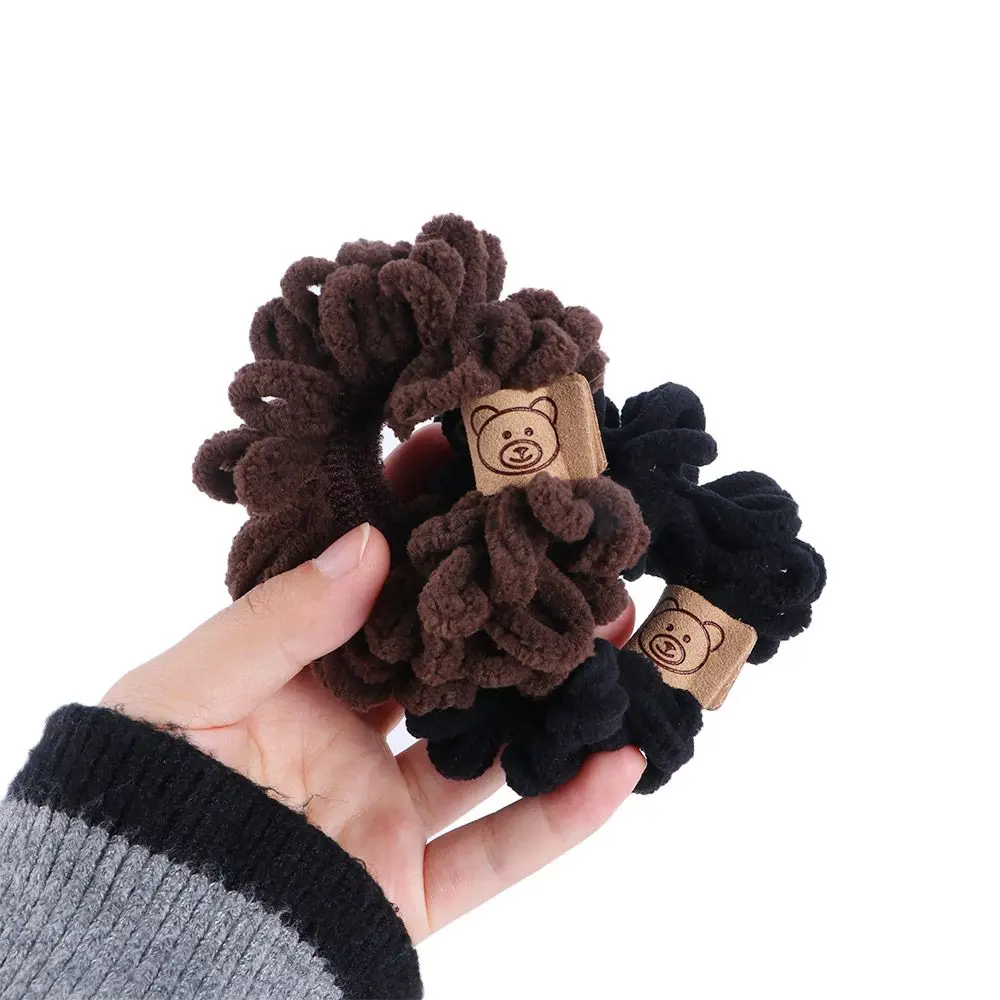 Girls Elastic Headwear Solid Color Cartoon Bear Women Hair Ties Fluffy Velvet Scrunchies Korean Style Hair Rope Rubber Bands