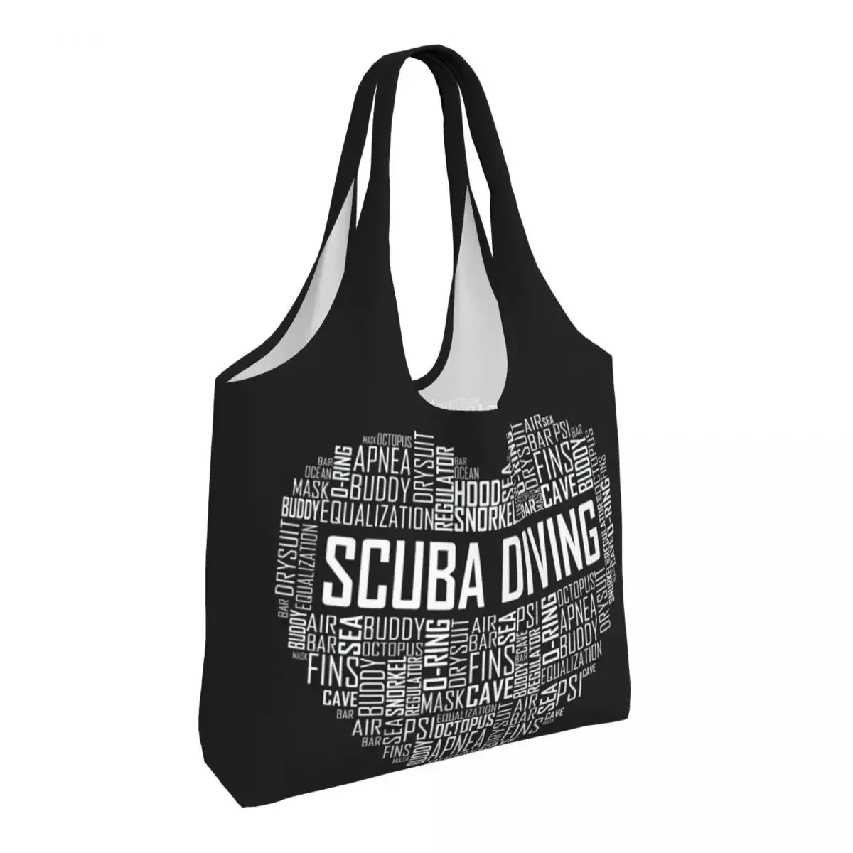 Reusable Scuba Diving Heart Shopping Bag Women Canvas Shoulder Tote Bag Washable Groceries Shopper Bags Handbags