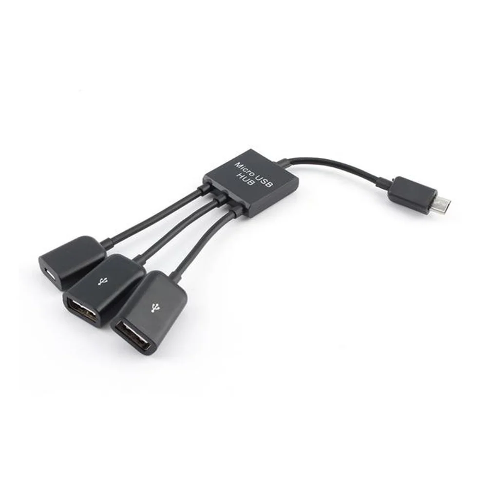 

Hub Adapter 3 In 1 Micro Usb Otg Cable Male To Female Dual Usb 2.0 Host Black Tpe Soft Durable Data Transfer Stable