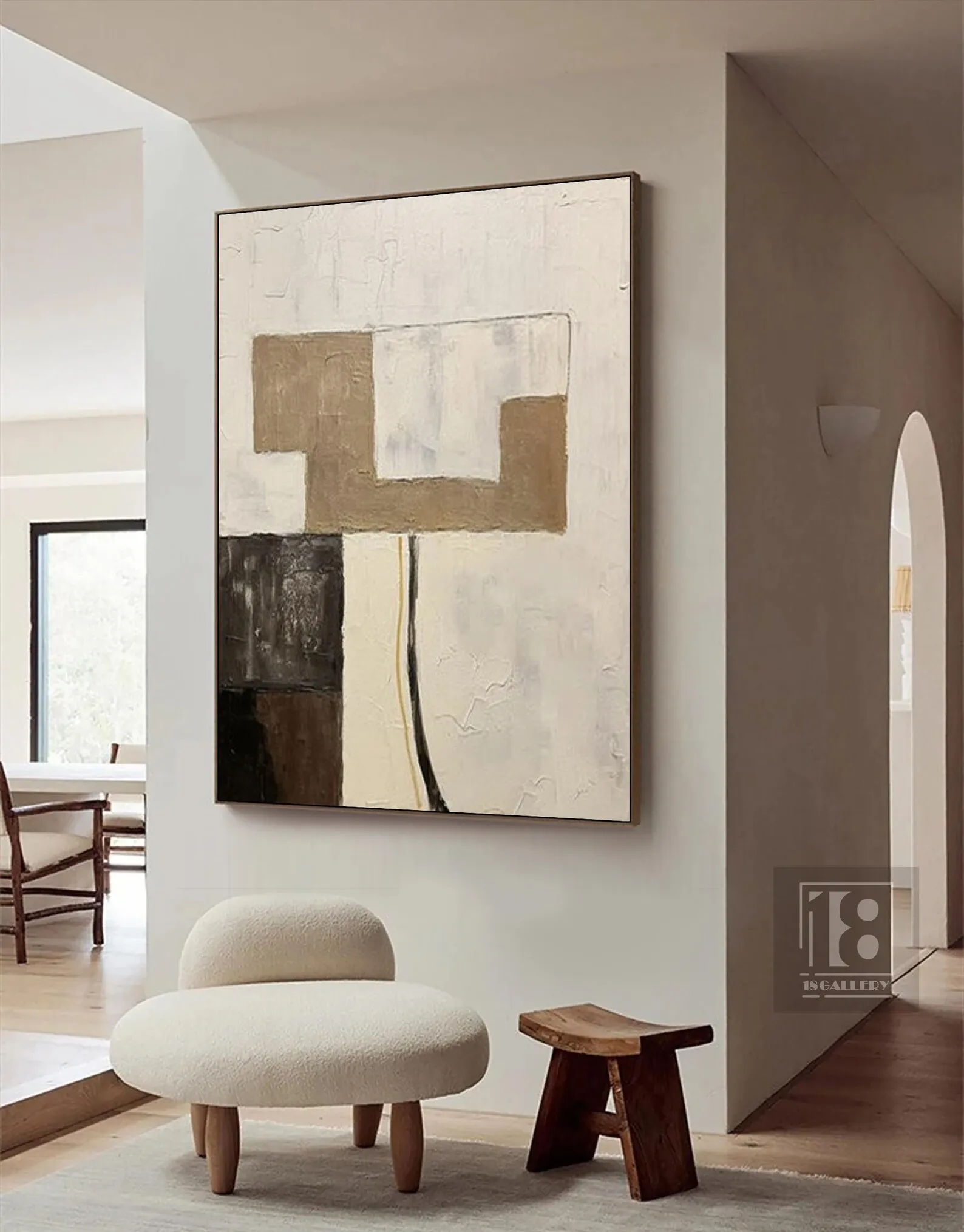Large Creamy Beige White Abstract Handmade Canvas Oil Painting Modern Sabi Wall Art White Gold Minimalist Textured Home Decor