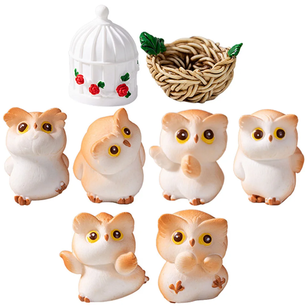 1 مجموعة البسيطة البومة ديكور الراتنج الحرفية لحديقة المشهد الصغير سطح المكتب لوحة سيارة الحيوان زخرفة صغيرة رائعتين تمثال الطيور #2