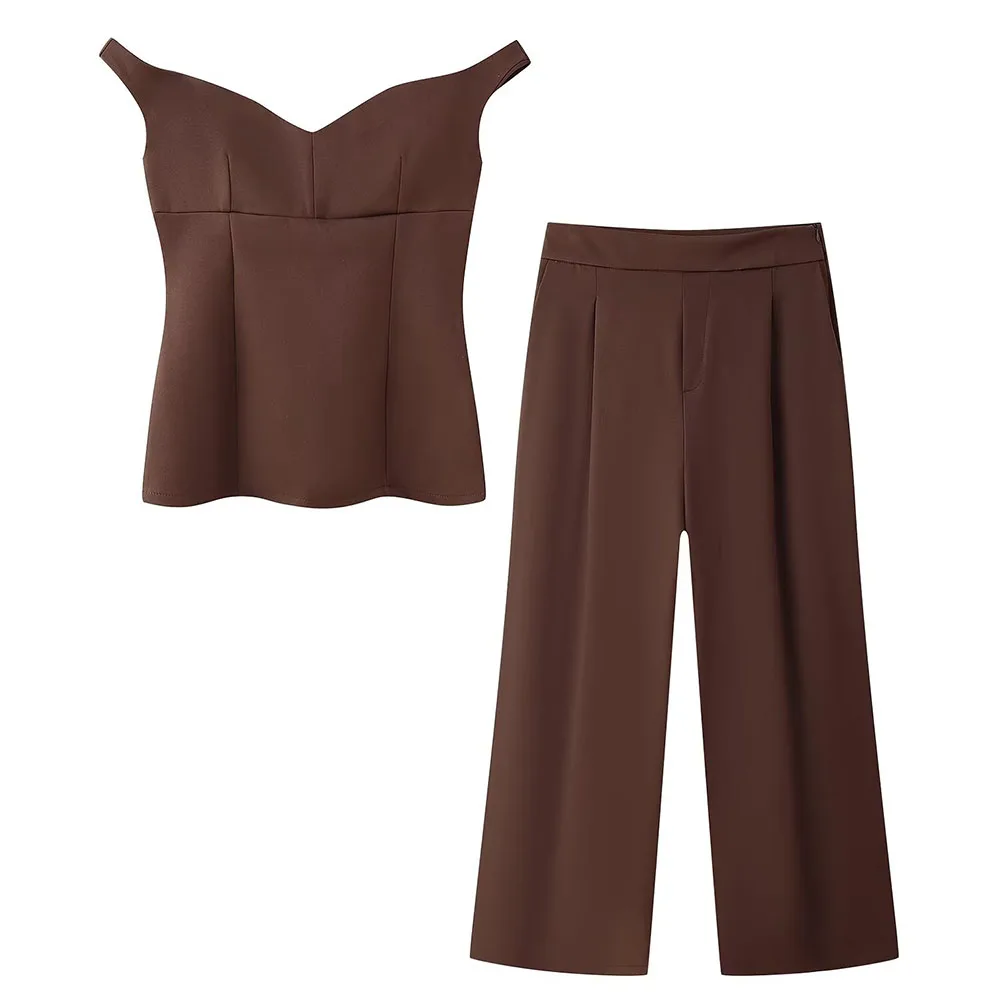 

2025 new women's casual retro style sleeveless vest top, high waist slimming and wide drawstring suit