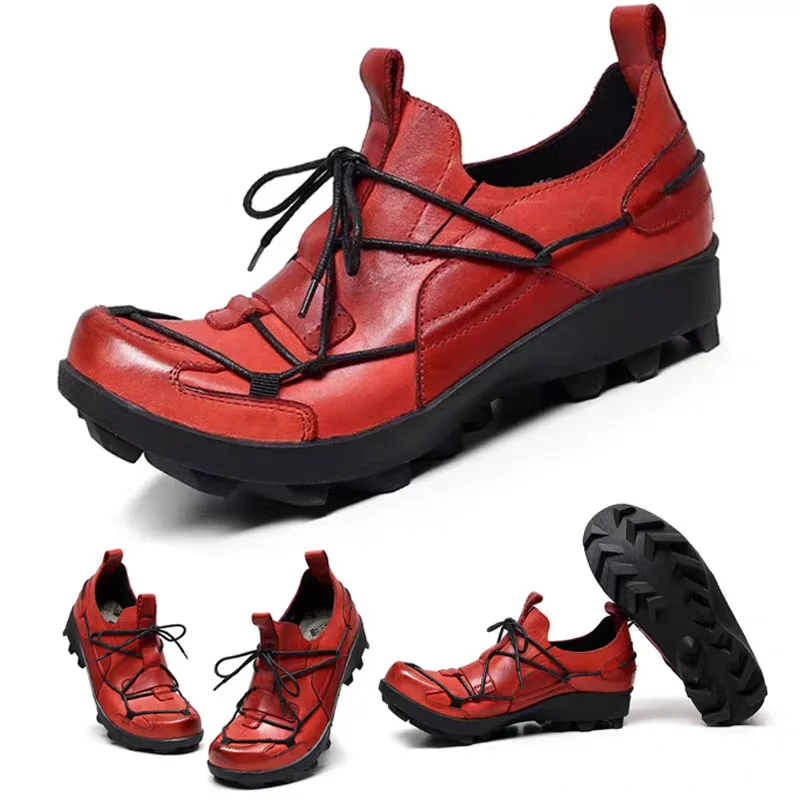 Fashion Genuine Leather Men's Motorcycle Boots Low-top Casual Retro Leather  Ankle Shoes Western Cowboy Shoes Thick Sole Red