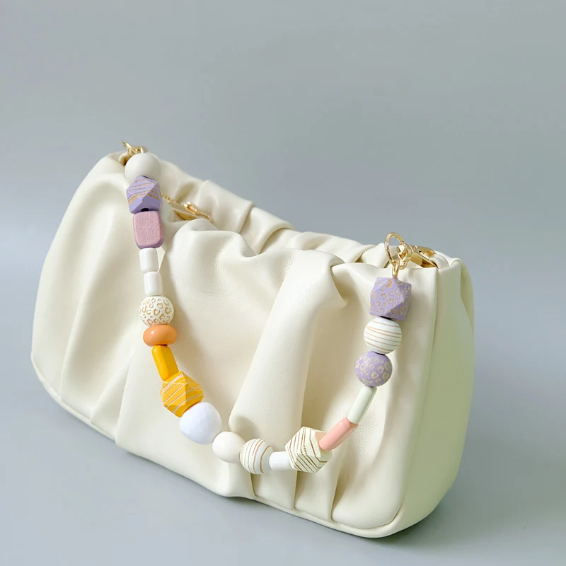 Pulsera hecha a mano con cuentas de resina de madera de colores para mujer, accesorio para bolso, correa para funda de teléfono, cadena de repuesto