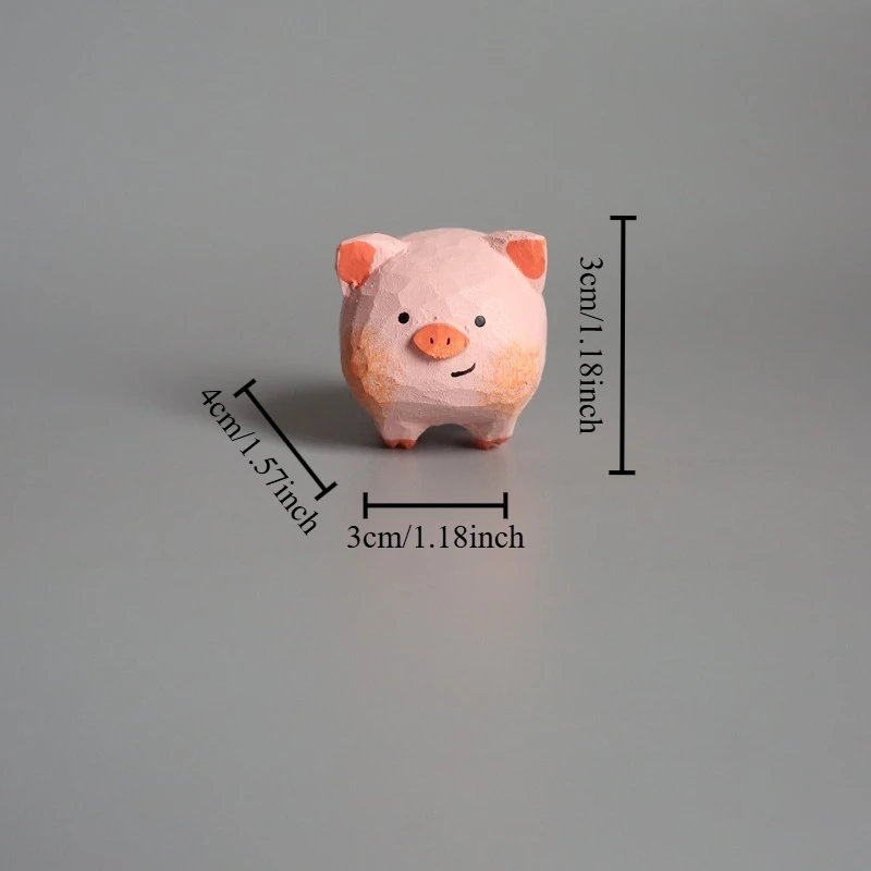 1 PC Handcarved Wooden Pig Figurine Home Craft Ornament Handmade Animal Miniature Birthday Gift for Friend DIY Bonsai Decoration