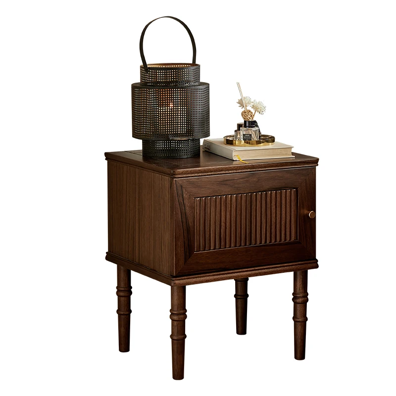 Black walnut bedside table French retro designer medieval solid wood bedside table Bedroom home Suitable for indoor use