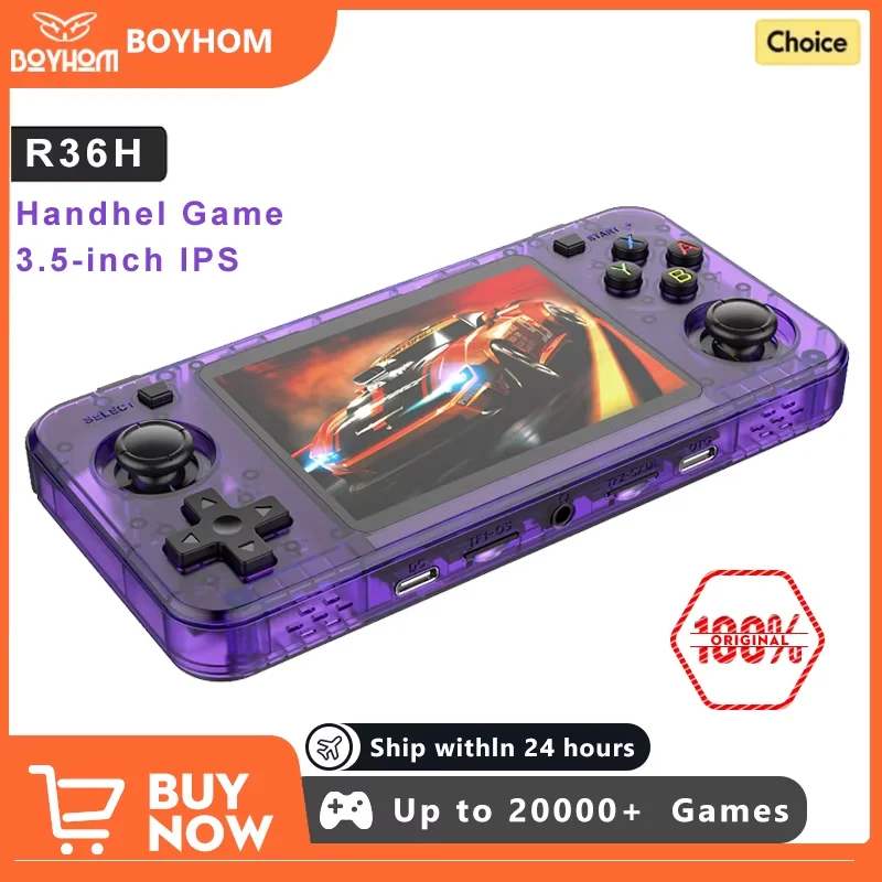 NEW BOYHOM R36H Retro Video Game Console 3.5‘’ IPS Screen RK3326 3000 mAh Open Linux System Portable Player Built-in 15000 Games