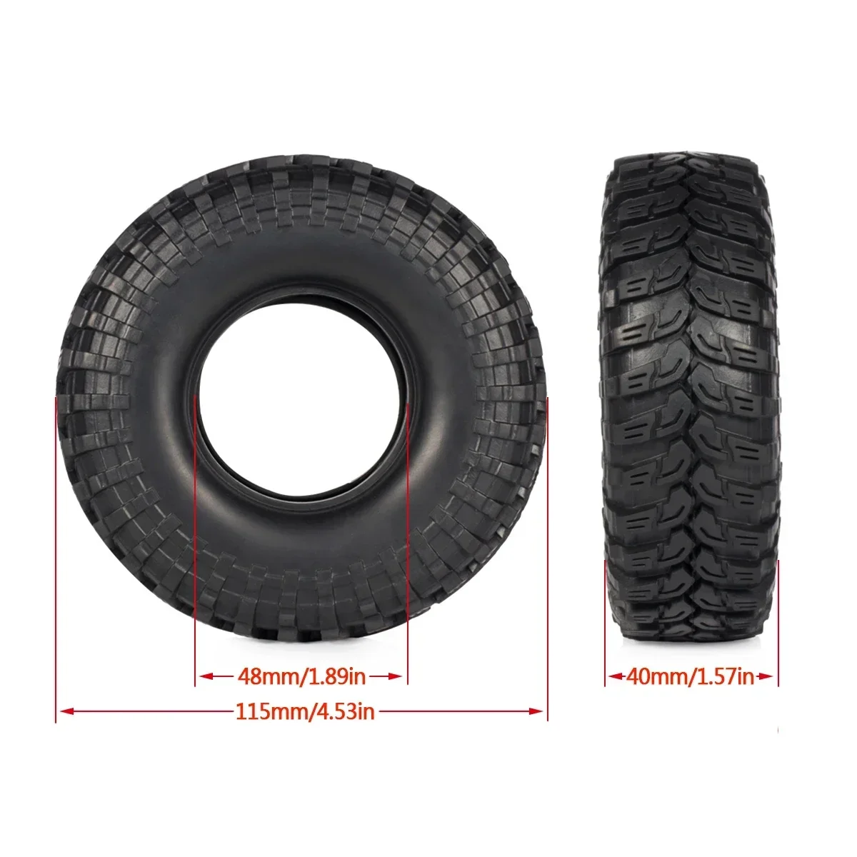 1.9 Inch Rubber Tires 115*40mm with Insert Foam for Beadlock Wheels Rim 1/10 RC Crawler Chassis SCX10 TRX4 Capra TF2 HB ZP1005