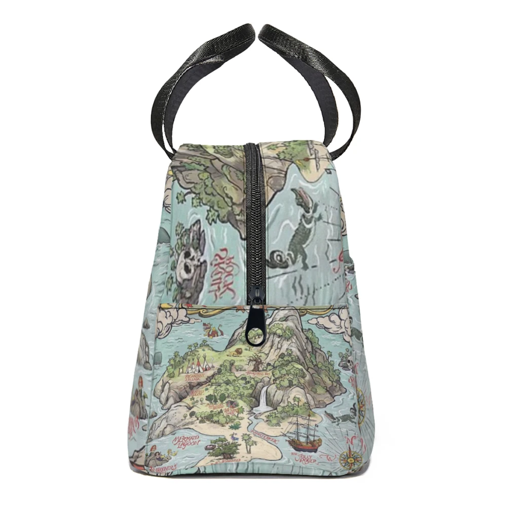 Neverland Map Portable Lunch Bag Food Thermal Box Durable Cooler Lunchbox with Shoulder Strap Picnic Bag Office