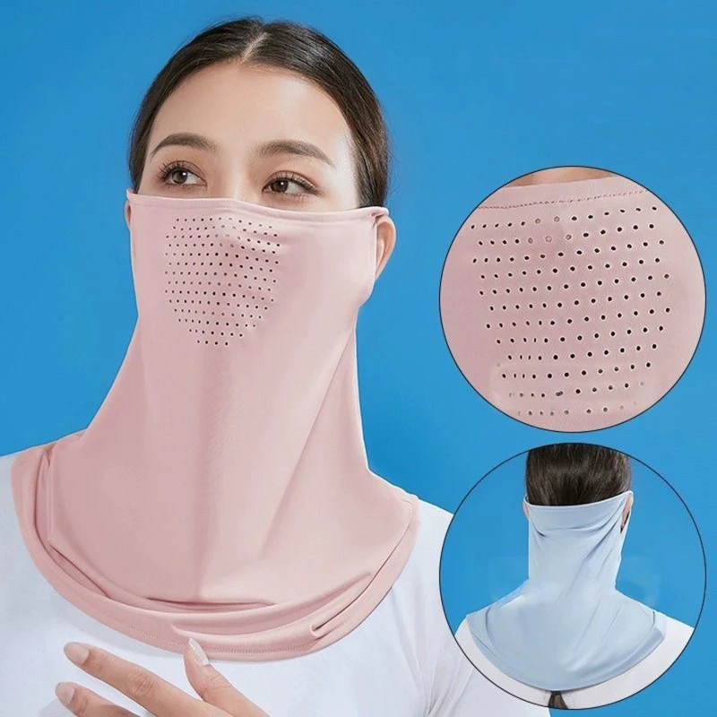 Máscara de protección solar transpirable para colgar en la oreja, cubierta de cuello de seda de hielo, cara completa, todo en uno, toalla facial