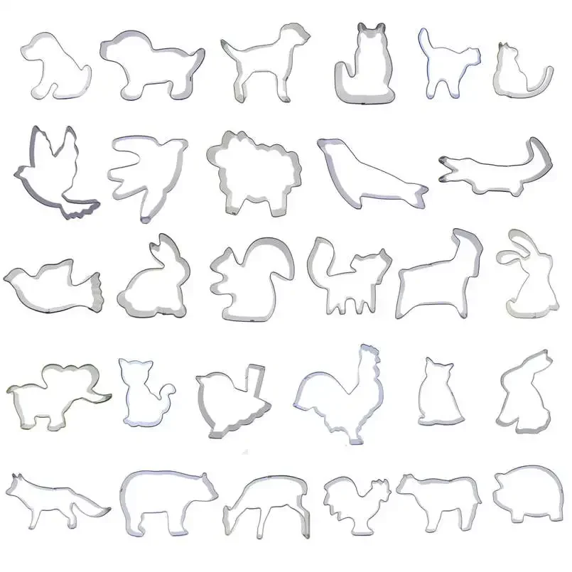 Various Cartoon Animals Shape Cookie Cutter, Flying Bird, Chicken, Dog, Bear, Rabbit Baby Elephant Stainless Steel Baking Mould