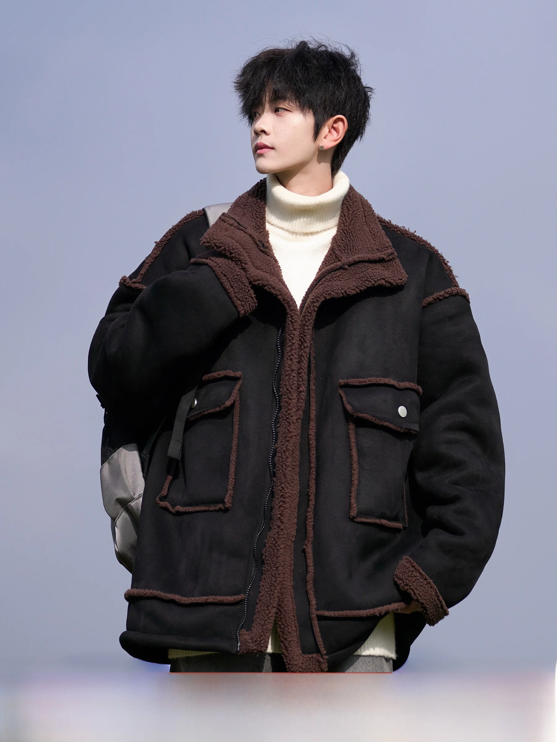 

Теплая замшевая хлопковая куртка для подростков, зимняя верхняя одежда, молодежный стиль, прямой подол, длинный рукав, застежка-молния