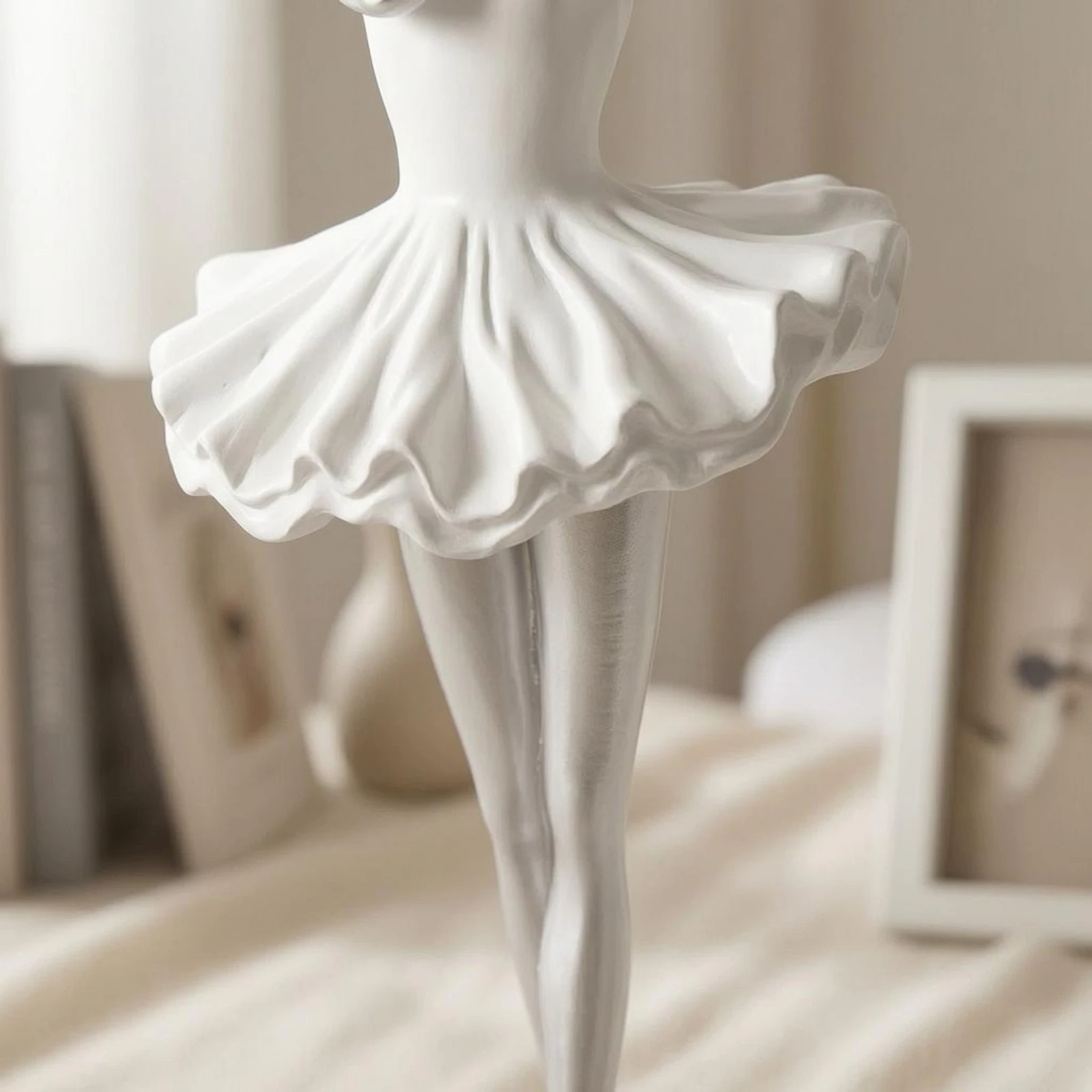 Ballet Dancer Figurine Silver-Toned Finish Standing Ballerina Figurine Ballerina Statue Black Base Tabletop Ornament Decorative
