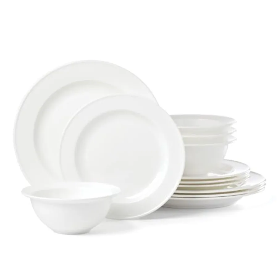 

Dinnerware Set Studio 1414 Rimmed 12-Piece Set Service For 4 Bone China Material White Dishwasher Microwave Safe Home And Kitch