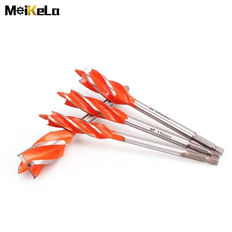 Meikela 10-35mm 1/4\'\' Hex Shank High Speed Steel Auger Drill Bits, 160mm Four-Slot Woodworking Tools Hole Opener Cutter