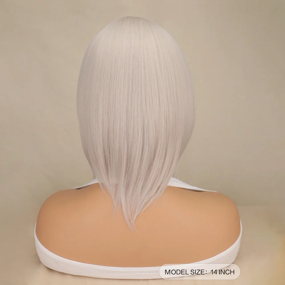 SuQ Bob Wigs Silver Ash Gray Synthetic Wig Short Wave Natural Wig for Women with Bangs Daily Heat Resistant Cosplay Hair