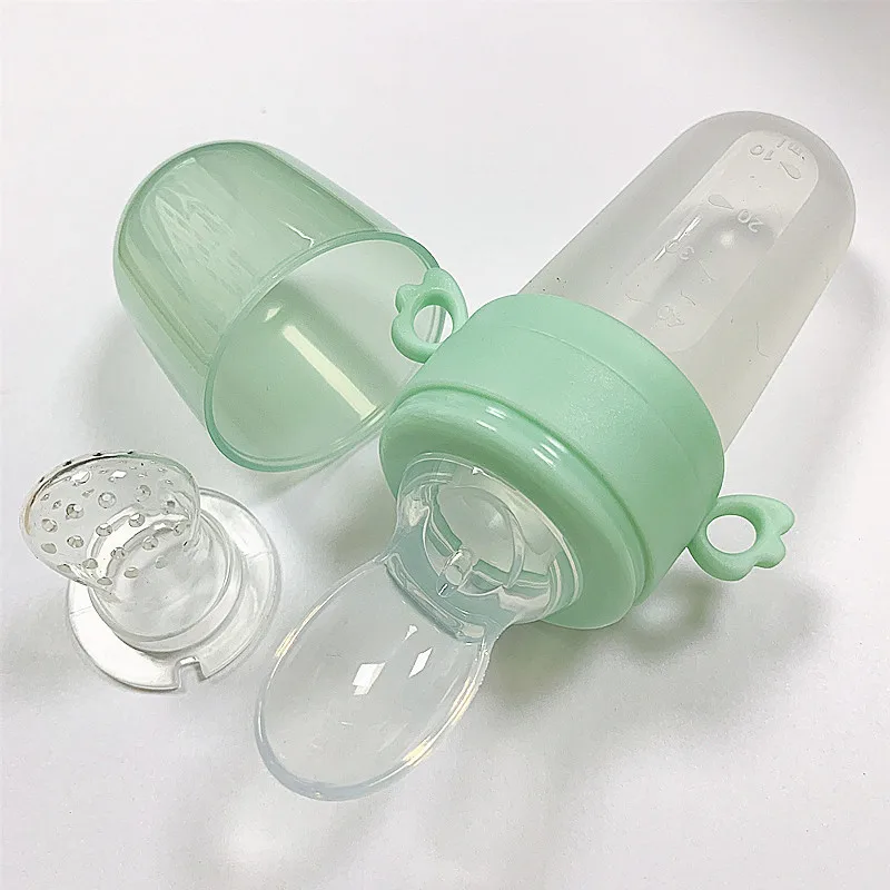 Baby Feeding Bottle +Teething Mesh Bag Silicone Teether Rice Paste Squeeze Bottle Spoon Feeder Food Container Infant Utensils