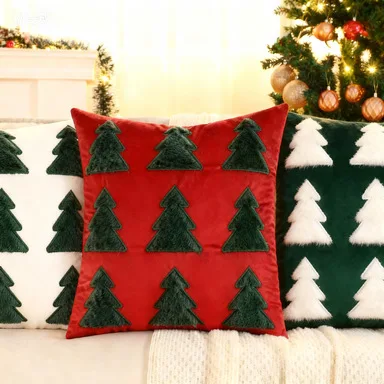 Christmas Pillowcases Are Selling Well Dutch Fleece Three-dimensional Christmas Tree Embroidered Living Room Pillow Cases