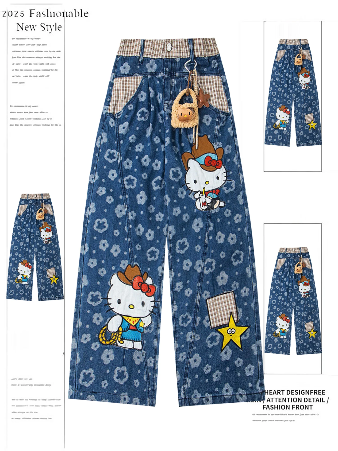 

Retro American Kit Embroidered High Waist Loose Wide Leg Jeans Women's Autumn Comfortable Fit Casual Sle Denim Pants