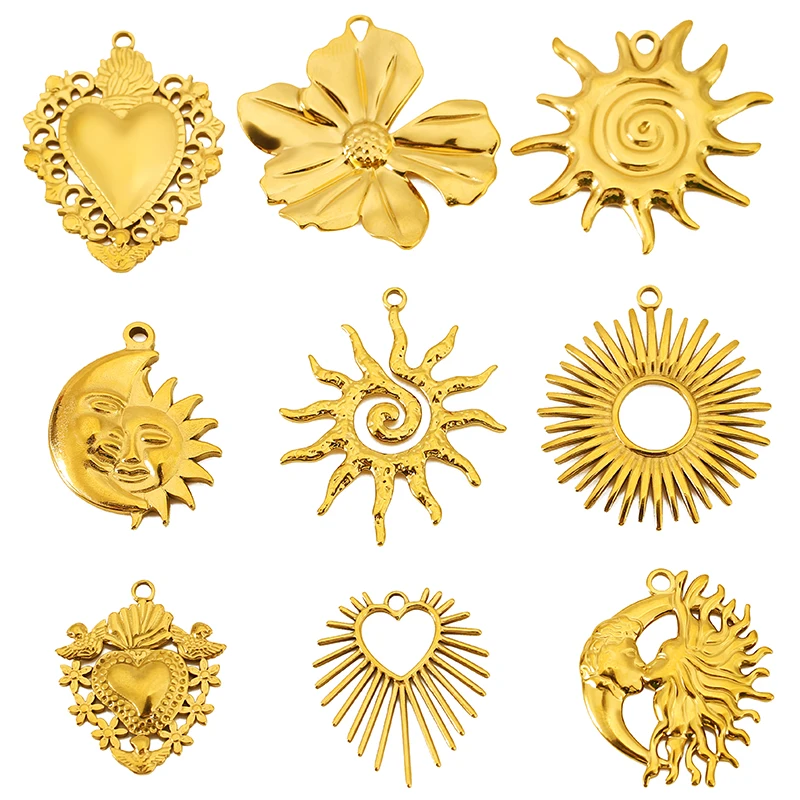 

4pcs Stainless Steel Vintage Spiral Vortex Flower Sun Heart Large Pendant for Jewelry Making Earring Necklace Charm Accessories