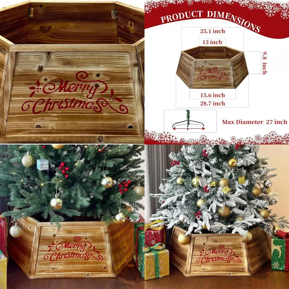 

Natural Wood Hexagon Christmas Tree Collar, 28.7 Farmhouse Style, Rustic Burned Base for Artificial Trees