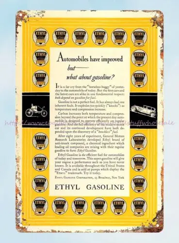 1927 Vintage Ad Ethyl Gasoline Gas Efficient Auto Fuel metal tin sign wall art