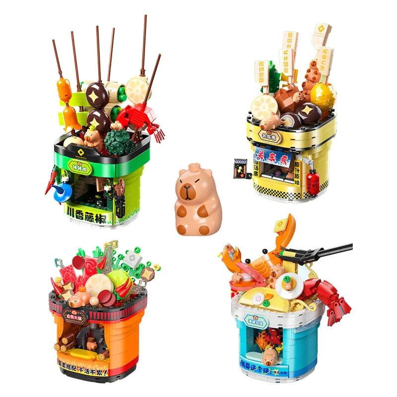 Capybara Building Blocks Food Series Instant Noodles Desktop Decoration Puzzle Assembling Model Toys Birthday Gifts for Kids