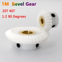 1pc 1:2 Bevel Gear 1M 20 40 Teeth White POM Equal Diameter Bevel Gear 90 Degrees Meshing Angle Plastic Gears Bore 5-12mm
