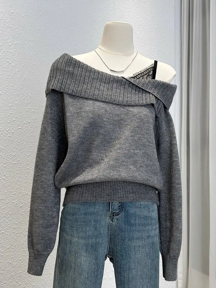 Pullovers Womans On A Shirt Sexy Cut Out Shoulder Sweaters Slim Fitted Ribbed Knitted Tops Solid Color Chic Date Night Party Ins