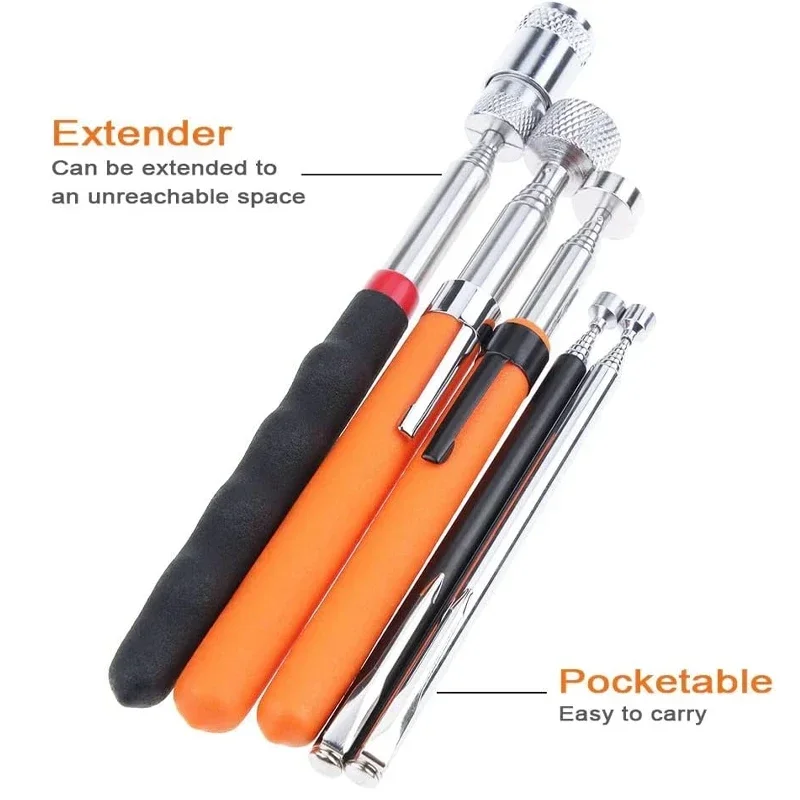 Mini Portable Telescopic Magnetic Pen Handy Tool with Light Capacity for Picking Up Nut Bolt Extendable Metal Pickup Rod Stick