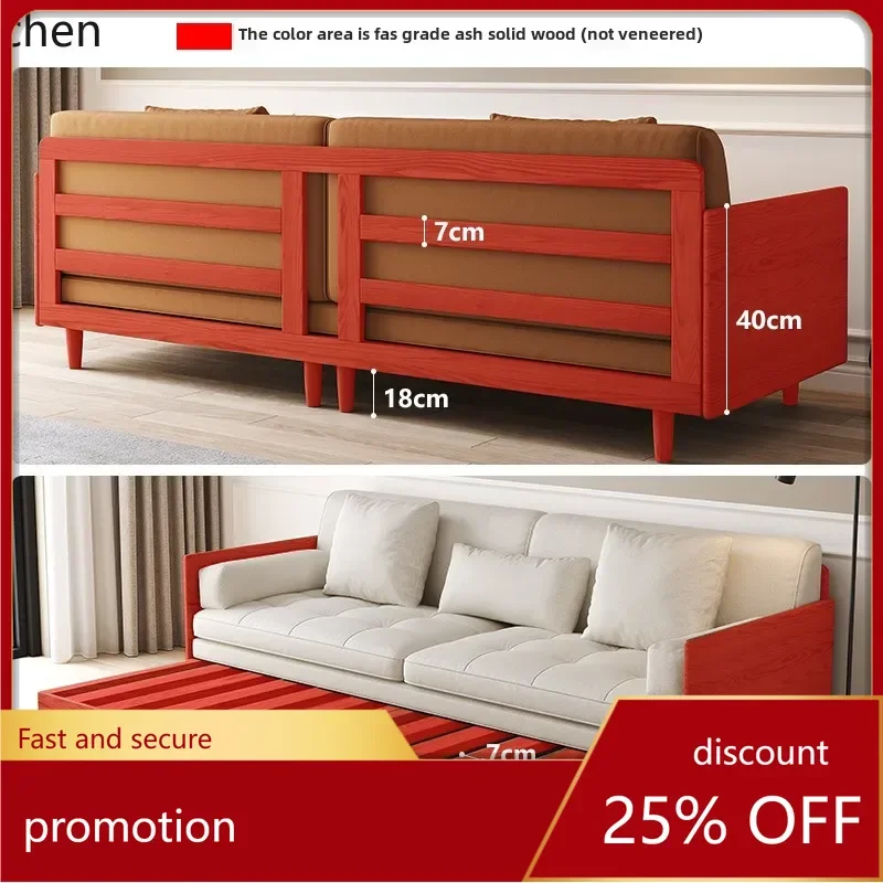 

HXL cotton and linen fabric small apartment sofa bed living room sitting and lying solid wood