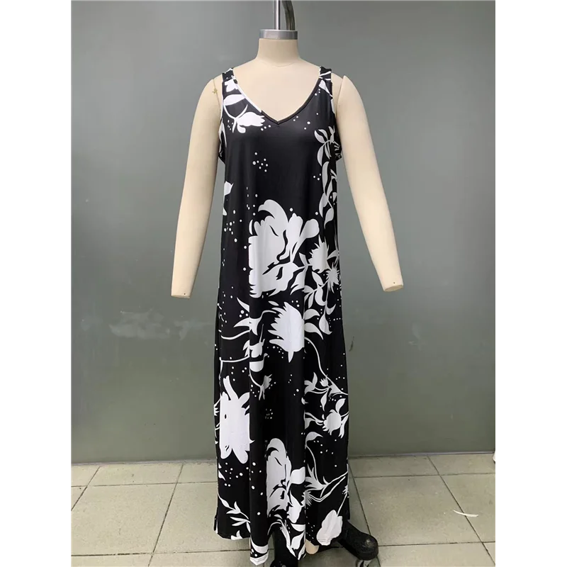 【Dekoracja na Imprezę】 Sukienki Damskie Letnie na Cienkich Ramiączkach Bez Rękawów z Dekoltem w Serek Sukienka Letnia Boho Kwiatowa Wakacyjna Sukienka Maxi Sukienka na Szelkach