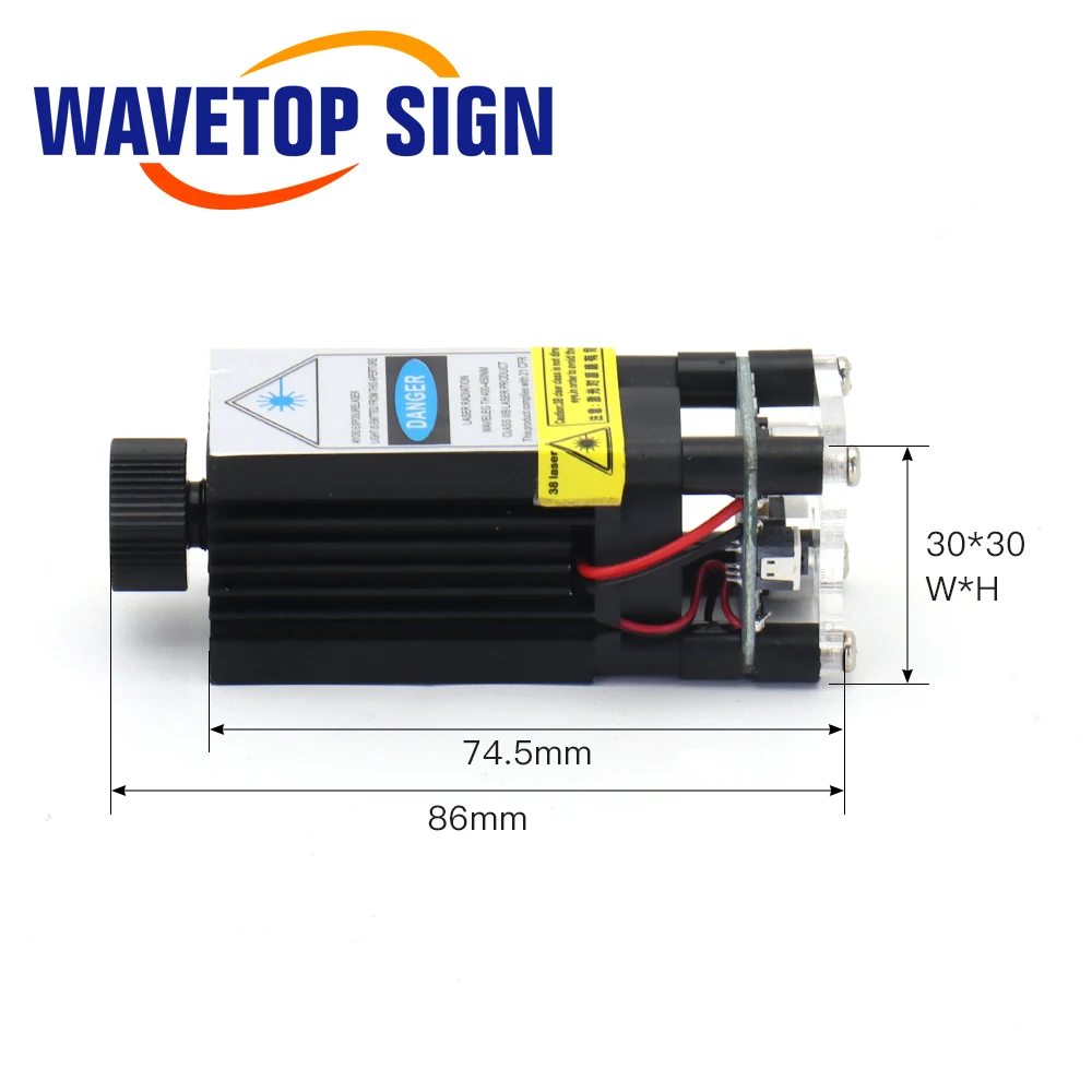 WaveTopSign Blue Laser Module 445nm 0.5W 1W 1.6W 2.3W 2.6W 5.5W 12VDC TTL PWM Control Signal for Laser Engraving Machine