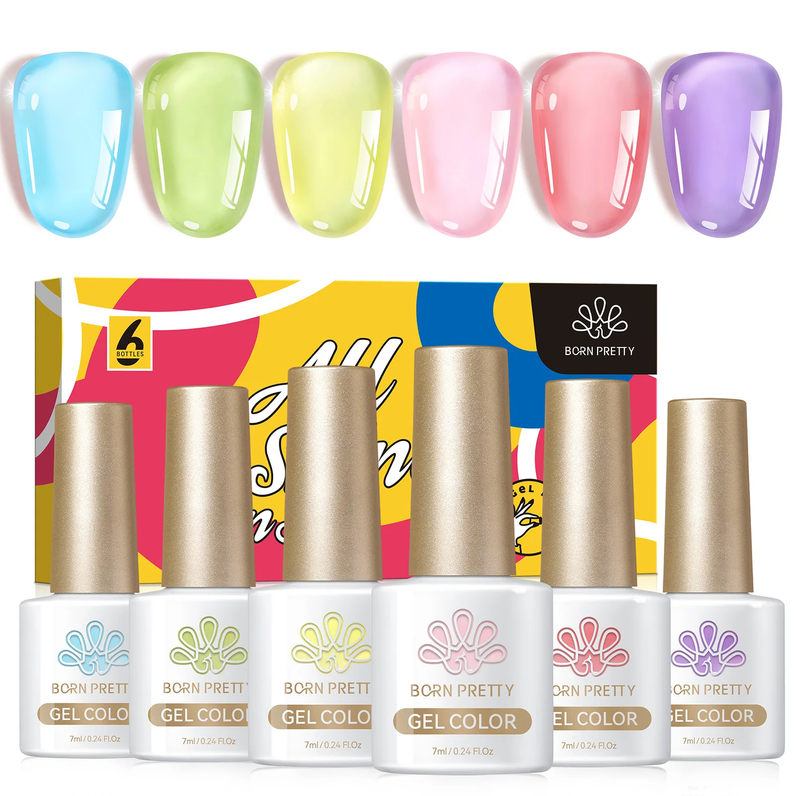 

BORN PRETTY Hey Semi Jelly Gel Polish Set 6 Bottles Spring Summer Sparking Glitter Effect Semi Permanent Soak Off UV Varnishes