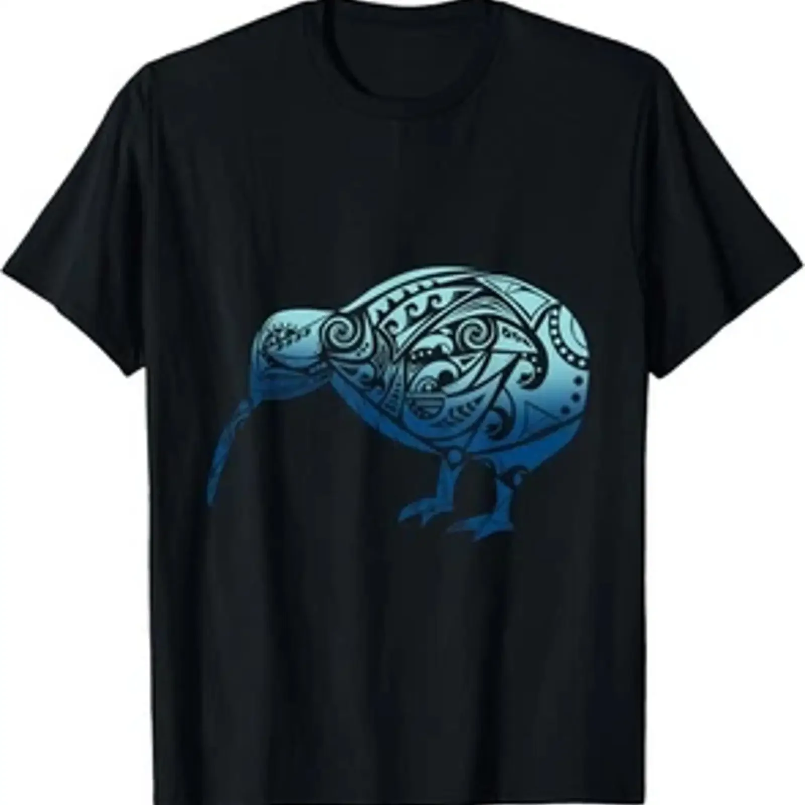 Camiseta de recuerdo de Nueva Zelanda con diseño de pájaro kiwi maorí de Polinesia, color azul océano, estilo vintage, lavada, cómoda, versátil, elástica y suave.