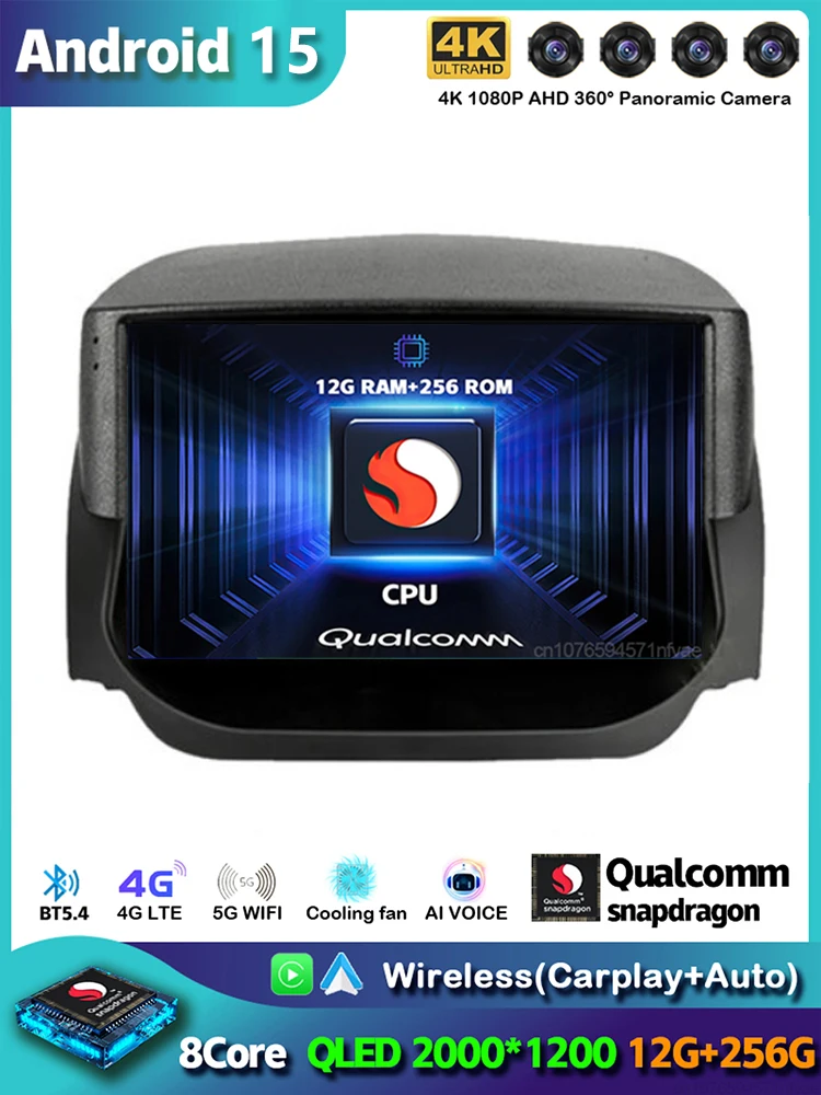 Android 15 Carplay Auto 2 K Scherm Autoradio Multimedia Speler Voor Ford Ecosport 2013-2017 DSP 2din autoradio Stereo Qualcomm - afbeelding 2