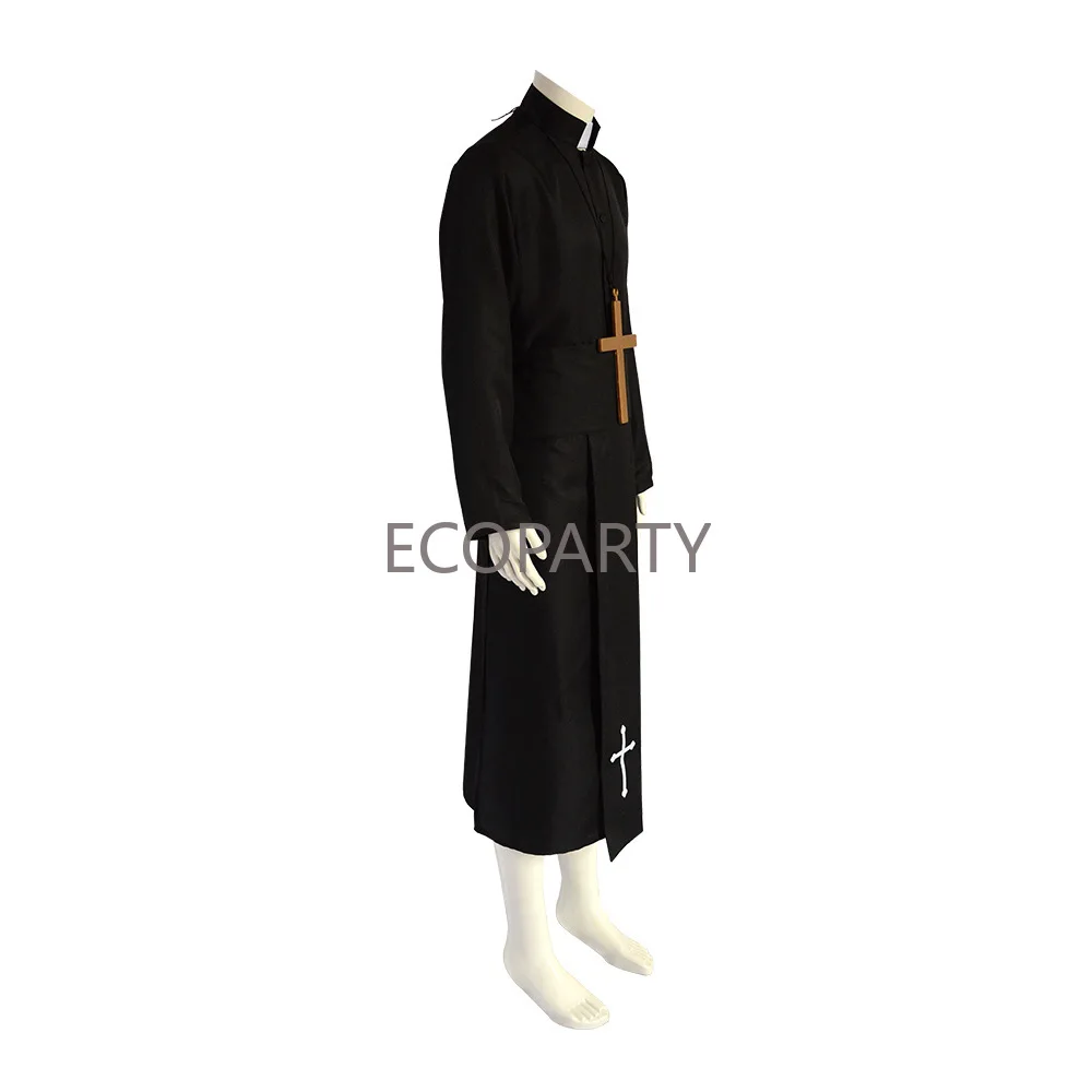 Mens Clergy Robe Preacher Cassocks Mens Praise Worship Robes and Print Belt with Cross Necklace