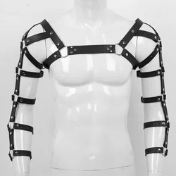 Sexy Harness Men Lingerie Gothic Punk Exotic Tanks Leather Arm Caged Body Chest Muscle Harness Costume Belt with Metal O Rings