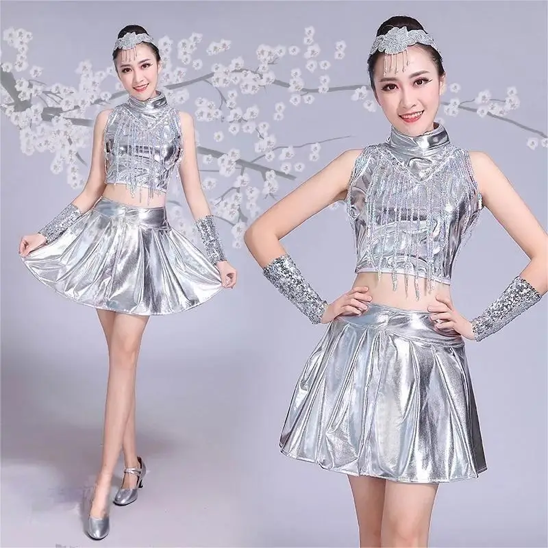 

Women's Silver Sexy Club Dress Full Set Disco Suit Party Cosplay Costume Dance Clothes Girls' Clubwear