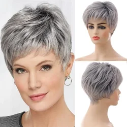 Peluca de moda para mujer, cabellera sintética corta con flequillo, corte Pixie, peinado, fiesta de Cosplay, resistente al calor, color gris