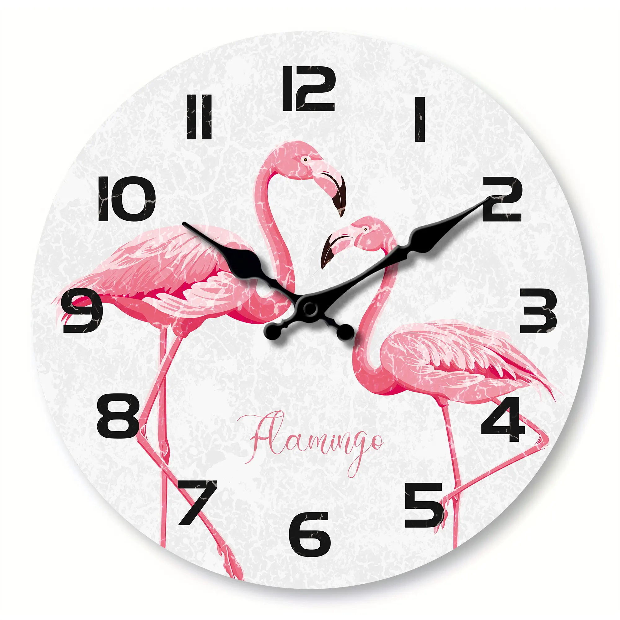 1pc runde hölzerne Wanduhr, zwei rosa Flamingo muster und arabische Ziffern entwerfen Wanduhr, stille Uhr, für Wohnzimmer bett