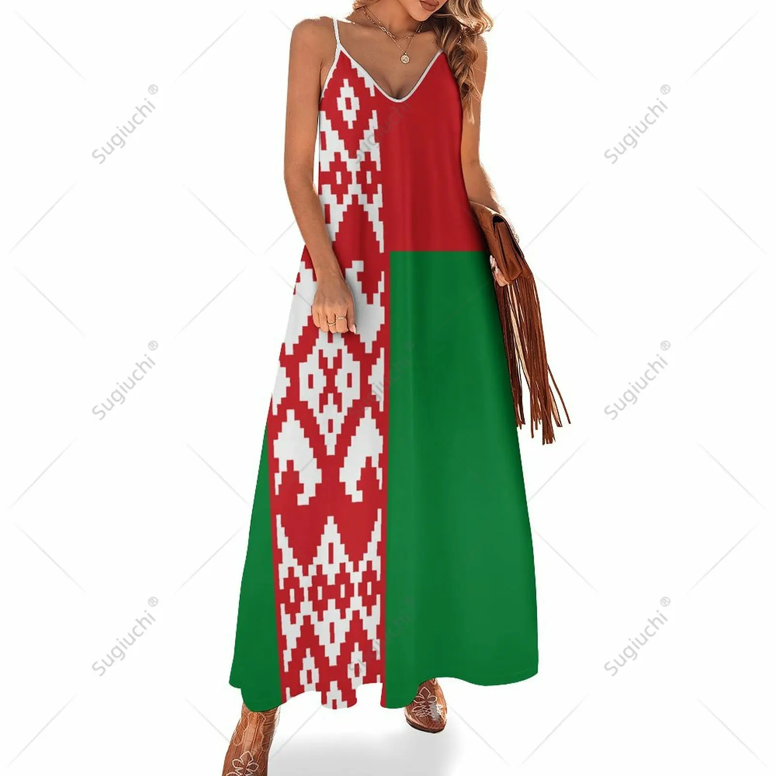 

Long Dresses Dress Belarus Flag Print New Casual Sleeveless Women's V-Neck Printed Dress Swing Retro Dresses