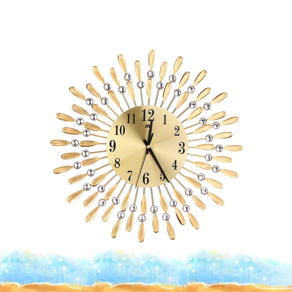 

Retro Metal Wall Modern Silent Decorative Clock for Bedroom Living Room Art Clock Diamond Inset Luxury Quartz Movement