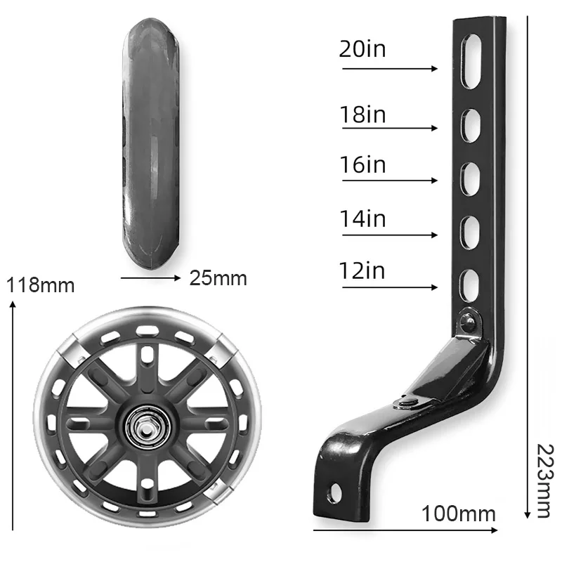 Bike Training Wheels Mute Flash Wheels with Adjustable Bicycle Stabilizer Mounted Compatible for 12-20 inch Kids Boy Girls Bike