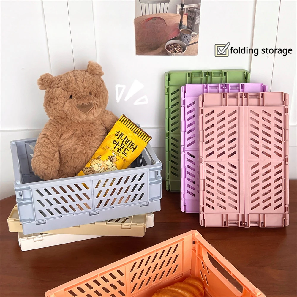 Folding Plastic Storage Rack para papelaria, Cute Ins Organizer, Box para estudante, Desktop portátil, Comida, Brinquedo, Handaccount, Tape, Storage