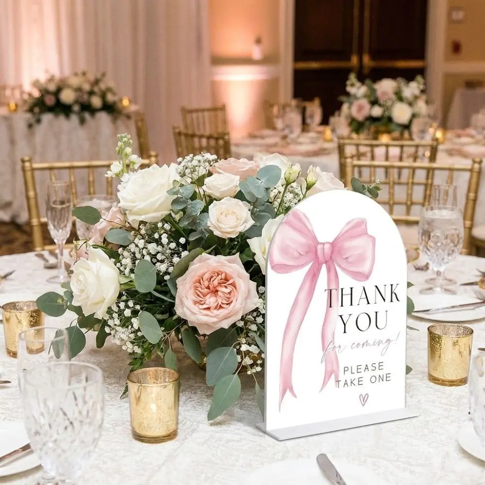 2D Flat Acrylic Table Sign Arch Shape Green Leaf Design Wedding Sign Transparent with Stand Table Top Sign Ceremony Reception