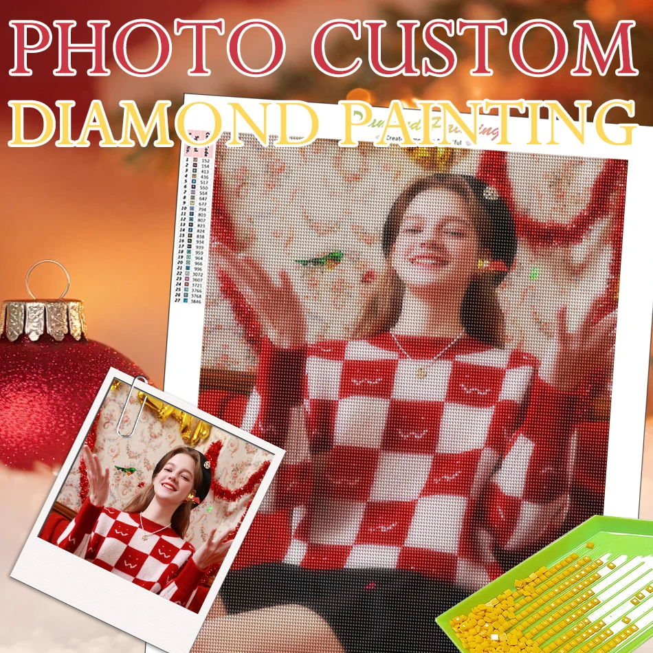 

CHENISTORY Photo Custom 5D DIY Diamond Painting Photo Custom Full Round Diamond Embroidery Kits Christmas Decoration Gift