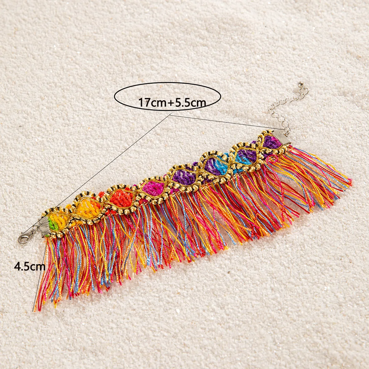 Bohemian Colored Tassel Bracelet, Retro Ethnic Style Fabric Line Jewelry For Women image 4